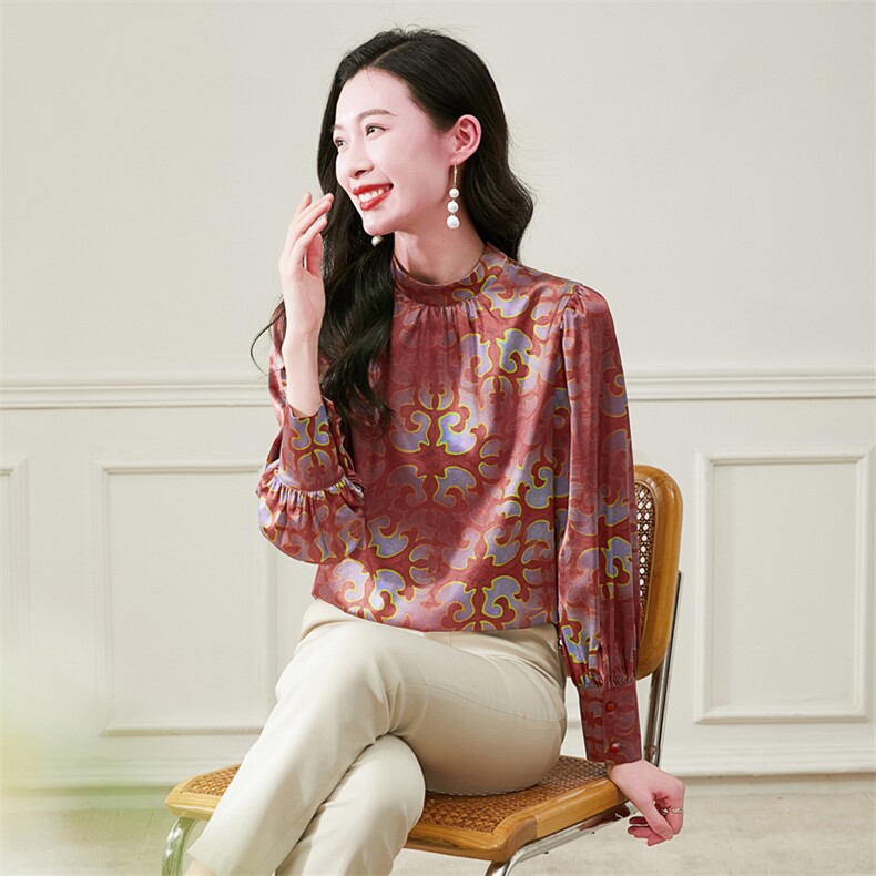 高级感立领真丝衬衫女装长袖春季重磅真丝上衣衬衣气质小衫妈妈,女装衬衫,阿舍尔精品