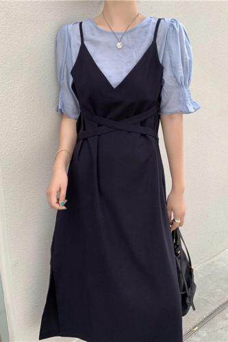 【现货】夏季新款天丝假两件连衣裙，女装连衣裙，名依人