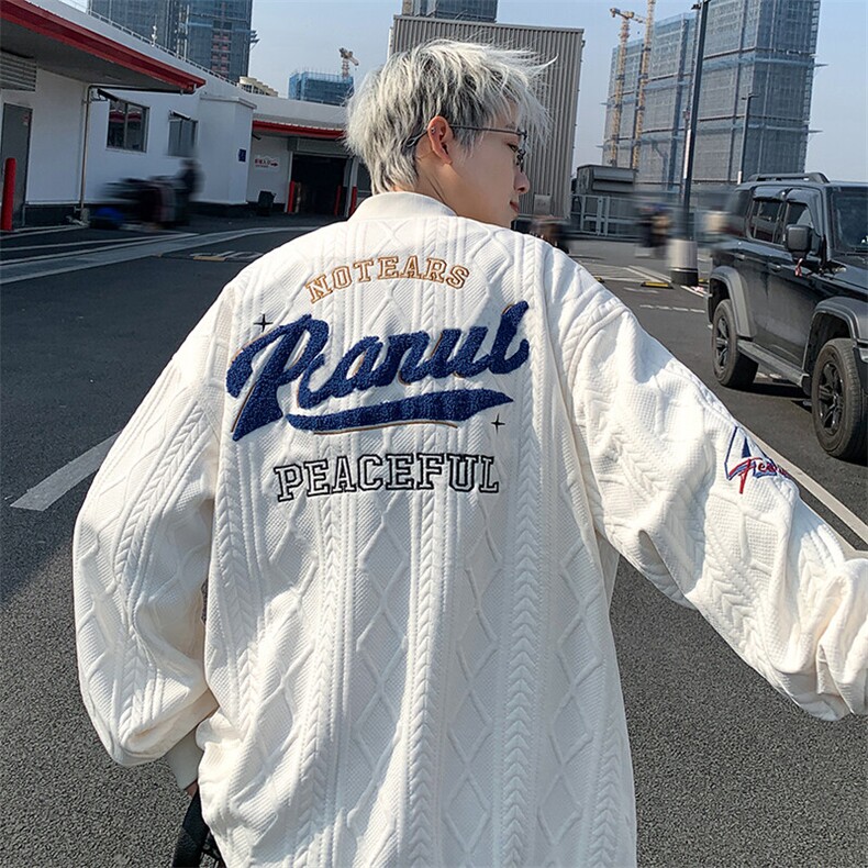 JK8802-P52美式春秋潮牌华夫格棒球服夹克现货图片