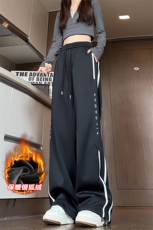 薄款改加绒特批P37无差价冬季加绒条纹运动阔腿裤男女K1697J加绒，男装休闲裤，电商A001-1