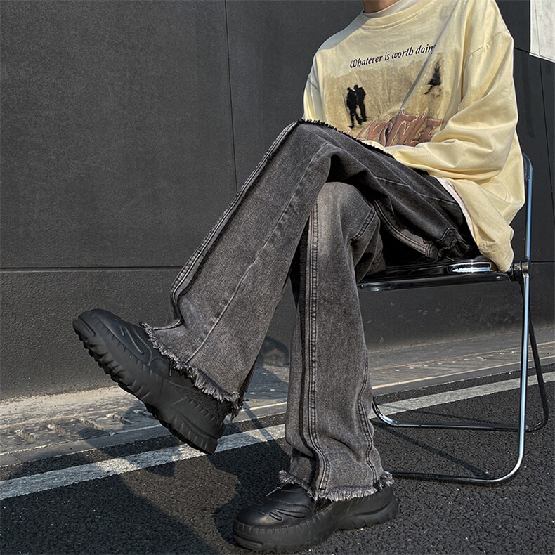 美式ins高街hiphop重工艺水洗毛边牛仔裤货号K712P65,男装牛仔裤,电商A063