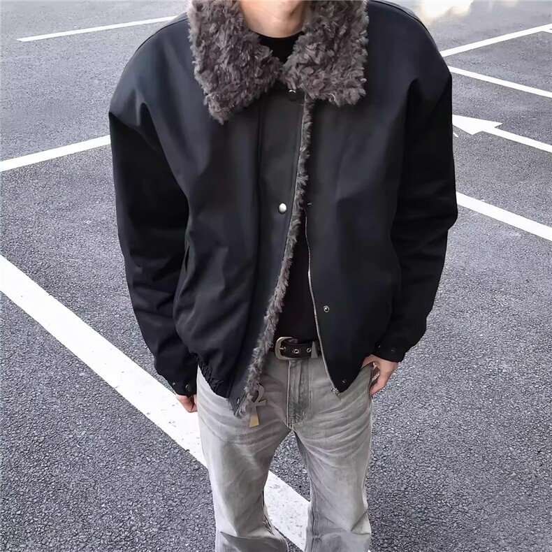 韩 一件过冬cleanfit短款棉服狼毛哈灵顿棉服环保毛领夹克外套图片