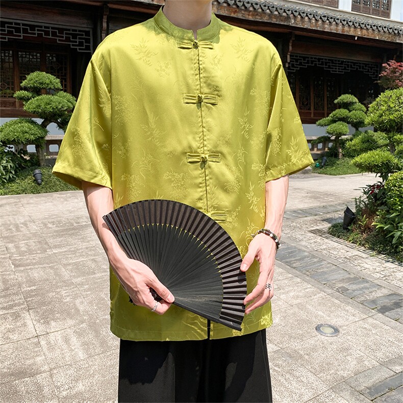 新款风2025新中式提花新款盘扣上衣衬衫T2802-P65-控88,男装衬衫,电商A021