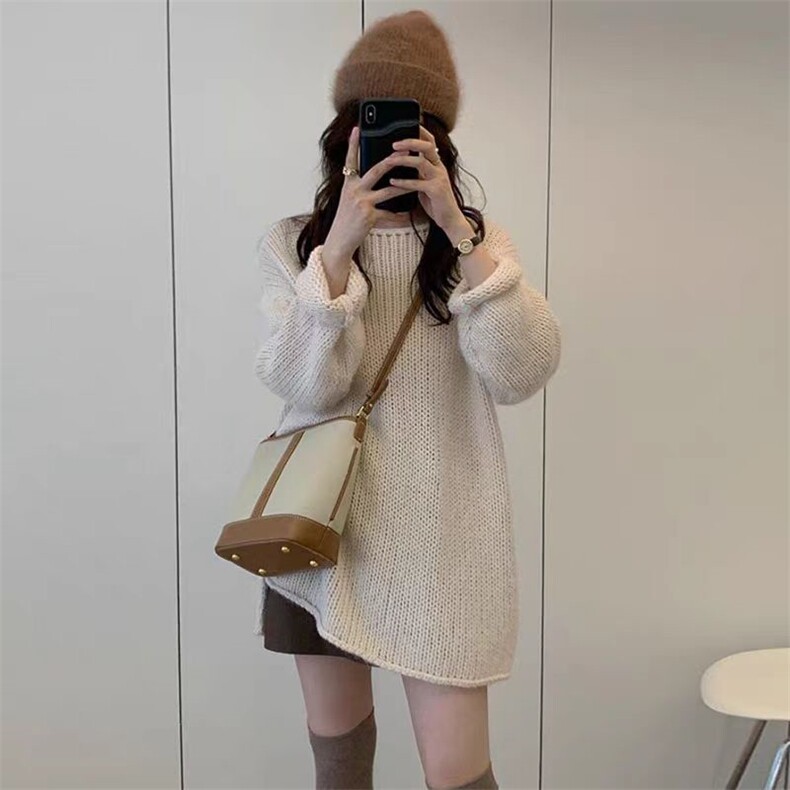秋季新款宽松显瘦时尚百搭粗针开叉针织衫女,女装羊毛衫,恒恩羊绒