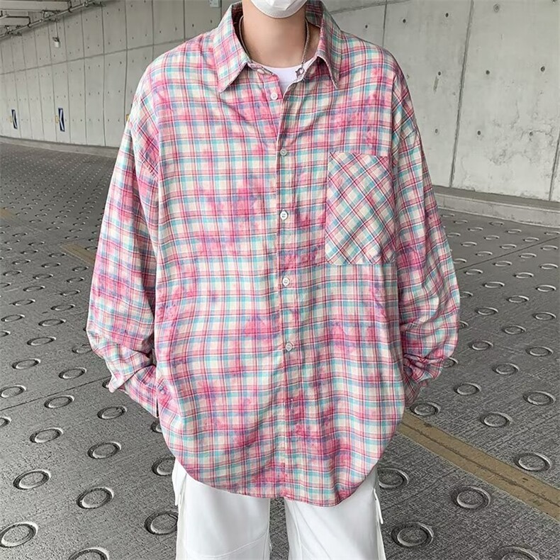 2024秋季新款长袖扎染格子衬衫HJ05P40,男装衬衫,星座1116-2