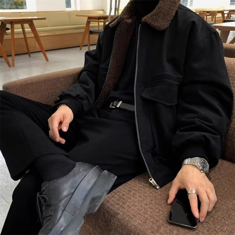 【有货】DW6131-P88秋冬季羊羔毛领飞行员夹克棉服男加绒厚棉衣,男装夹克,星座603-2