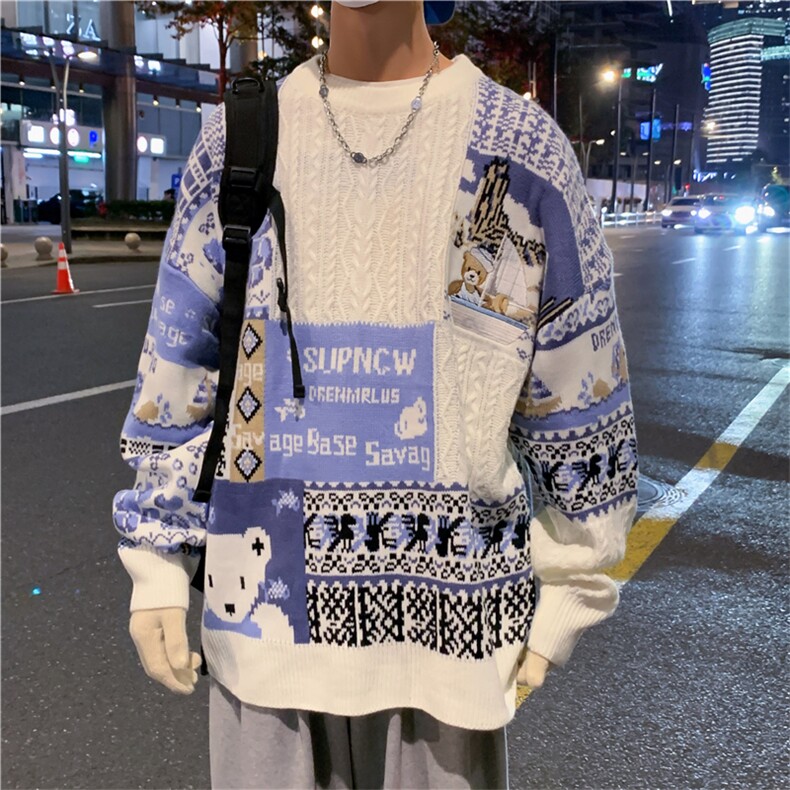 加厚秋冬季潮牌圣诞毛衣男圆领套头针织衫宽松休闲M363-P62，男装针织衫/毛衣，星座512-4