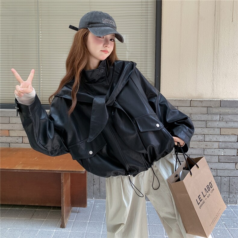 2026春秋季新款皮衣短款帽子可脱卸RF2C290-6869#-P185-K275,女装皮衣,2C290