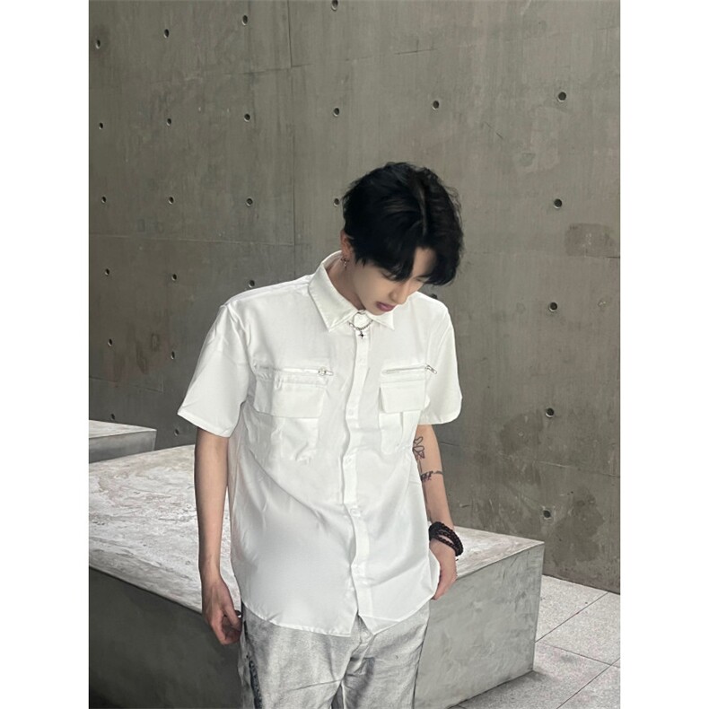 《自家图》港风复古工装短袖衬衫男夏季设计感小众CS22-P40,男装T恤,星座1109-4