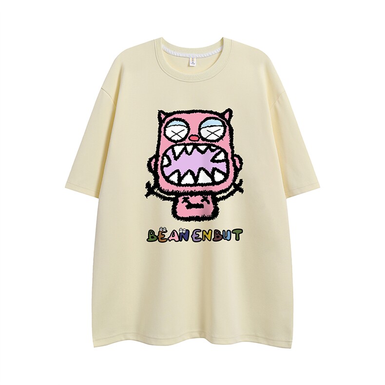 白底新款夏季时尚百搭宽松卡通印花潮流纯棉短袖T恤T6094P25控38,男装T恤,电商A268-1