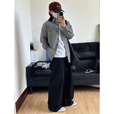 现货格子衬衫新款潮流日系情侣格子春秋衬衫休闲衫CS067-P40，男装衬衫，星座301C-5