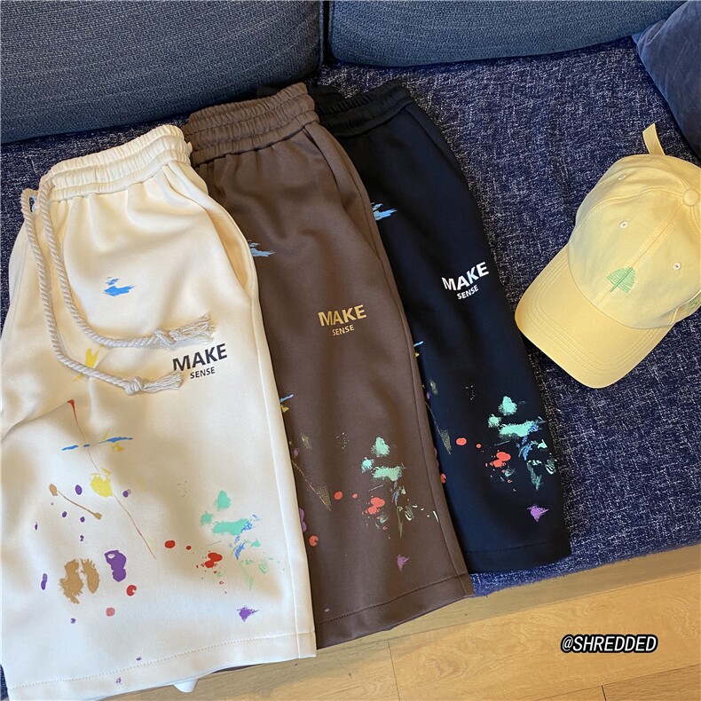 港风夏季新款潮流彩色泼墨五分裤宽松短裤B315-K23341-p45控58,男装牛仔裤,电商B315