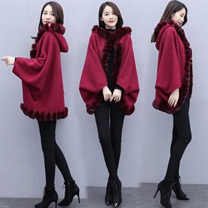 芷墨服饰冬装新款时尚加毛加厚针织斗篷外套女图片