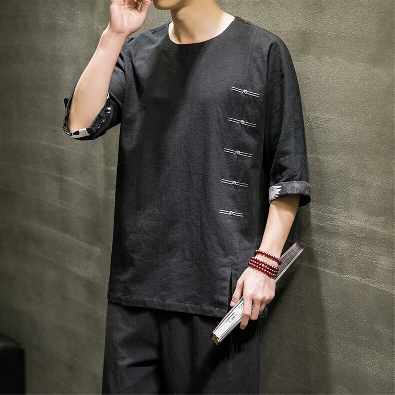 2025春夏新款风棉麻七分短袖t恤男大码上衣QT6008-1/T063/P60,男装T恤,电商A008