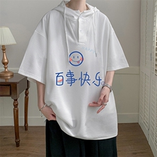 连帽短袖t恤男大码胖子带帽五分袖中袖LD54183-P45，男装T恤，电商A040