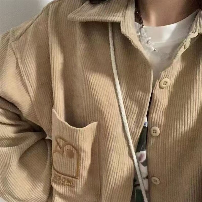 灯芯绒刺绣夹克外套女2025春秋季新款bf慵懒风开衫薄款衬衣棒球服,男装夹克,星座506A