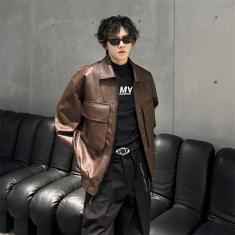美式复古高街重磅皮衣外套机车潮牌夹克xz405-jk6802-P108控148,男装皮衣,星座405