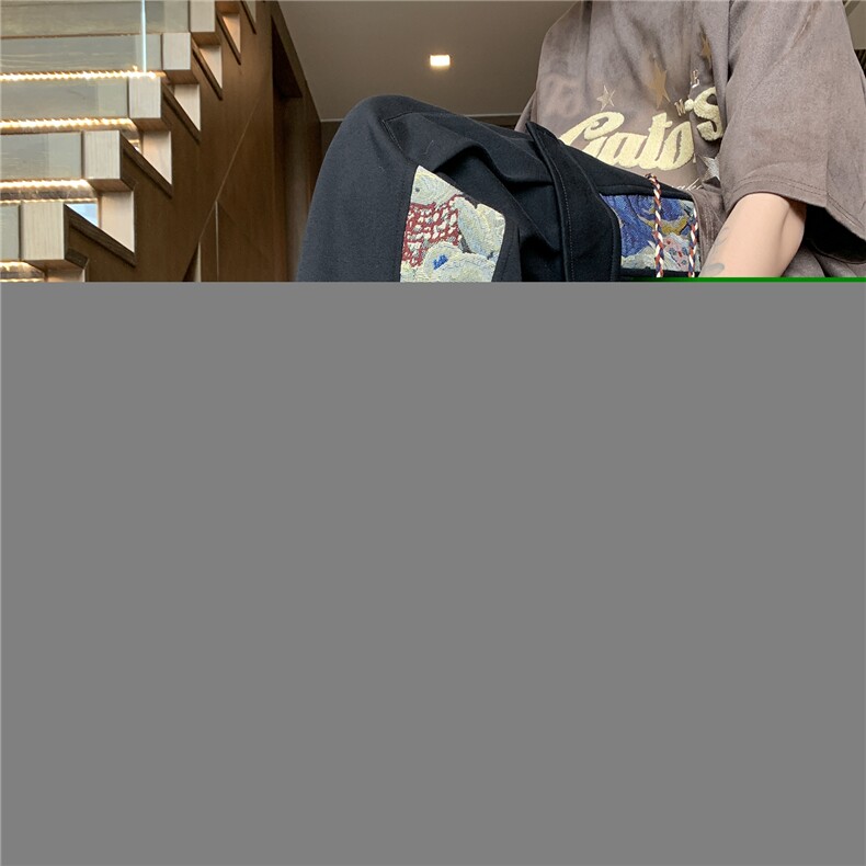 秋冬新款风拼接抽绳束脚裤运动裤男宽松直筒休闲裤K10058-P38,女装休闲裤,电商A099