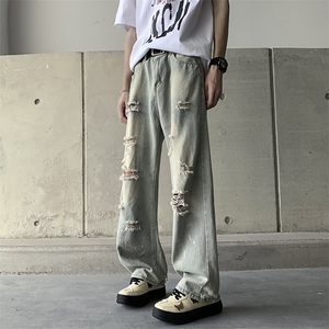 夏季新款破洞牛仔裤美式高街潮牌直筒宽松休闲裤 现货 K8036-P40图片