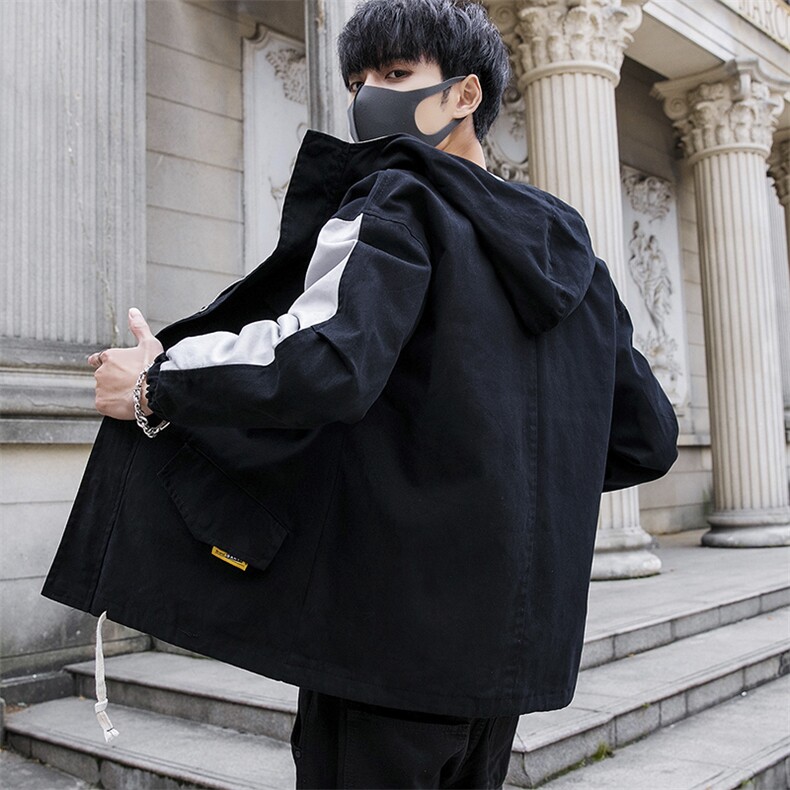 2021春季新款男士夹克拼色连帽工装风衣韩版潮流外套DS324TP95,男装夹克,电商A102