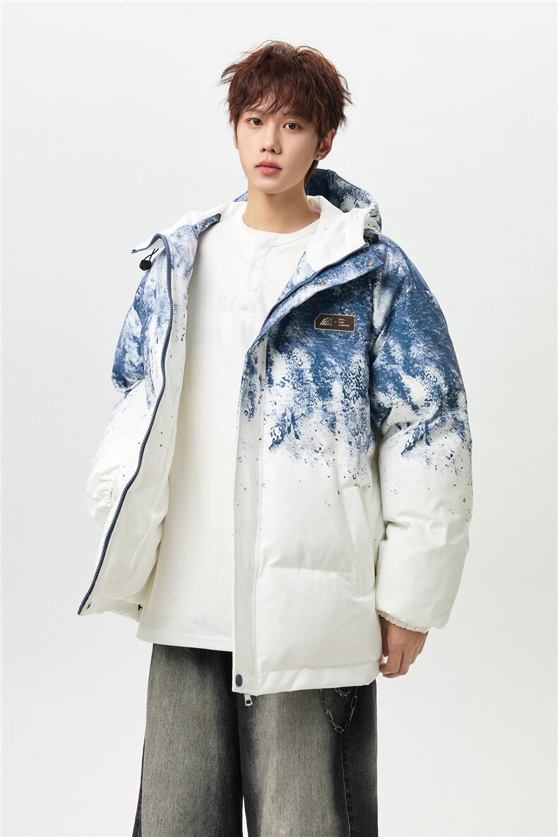 XZ-230-1MY705男模无影墙简约轻奢水墨涂鸦休闲连帽棉服P118控158,男装棉衣,星座230-1
