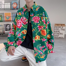 C203秋长袖男士宽松东北大花港风衬衣外套民族特色表演出新中式潮，男装民族服装，星座115A(原星座507）