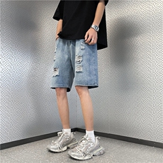 美式复古水洗破洞牛仔短裤夏季新款宽松休闲百搭五分裤，男装牛仔裤，星座410-6（原星座1304-1）