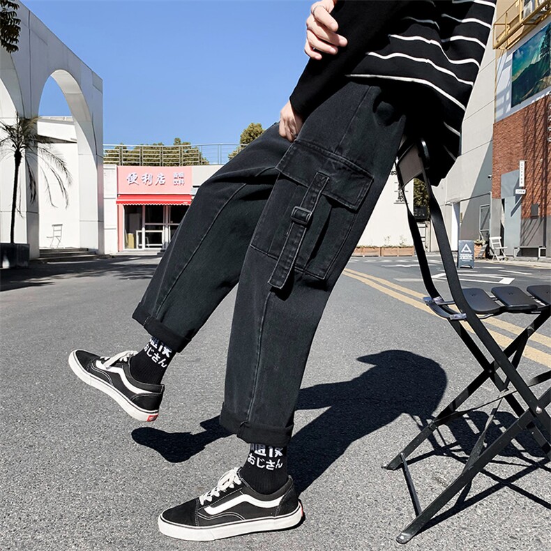 港风工装牛仔裤宽松ins直筒百搭坠感阔腿休闲裤D321NK28P55，男装牛仔裤，电商D321