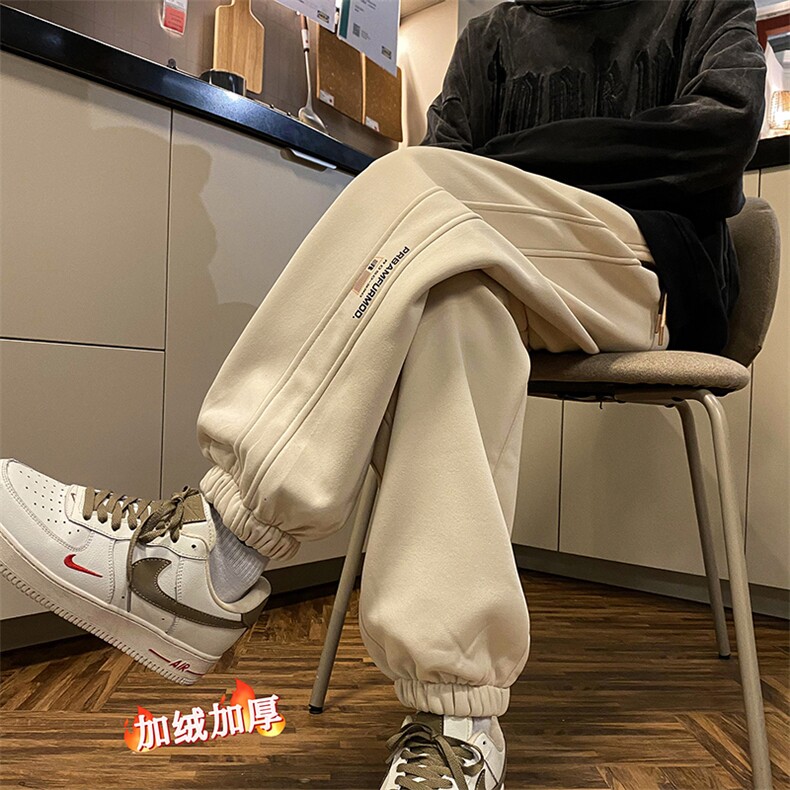 加绒加厚休闲运动卫裤男美式针织束脚裤715-6-BX11P55（控78），男装休闲裤，星座715-6