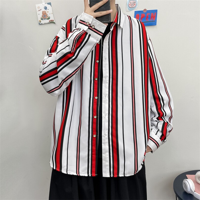 秋季条子长袖袖口衬衫衬衣宽松上衣男士潮A056-C822P38,男装衬衫,电商A056