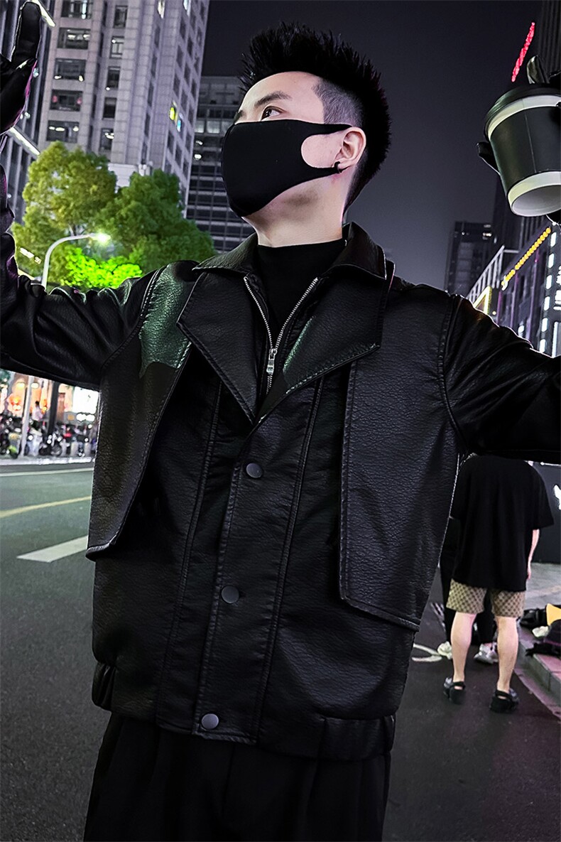 双领水洗皮衣外套2025秋季新款痞帅高级感休闲夹克外套98819-P138,男装夹克,电商A368