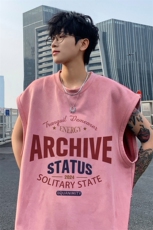 ！2025夏季新款男士麂皮绒无袖T恤百搭情侣背心TLBX25P18，男装T恤，电商B220
