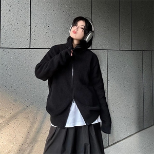 抖音得物 保暖立领拉链针织外套秋冬宽松慵懒风纯色毛衣上衣AM02图片
