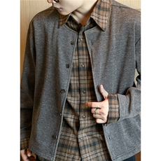 美式复古风假两件拼接衬衫领cleanfit针织衫开衫外套JK06767-P65，男装针织衫/毛衣，星座308B-2