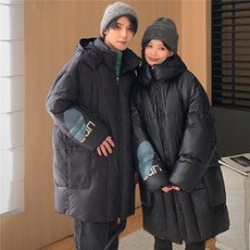 新款冬款加肥款男女中青年韩版情侣装羽绒服过膝长款羽绒外套大衣，男装羽绒服，钱塘723