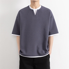25176-特P35夏季休闲T恤男短袖打底衫假两件V领撞色短袖t恤男，男装T恤，电商D310B-1