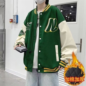 棒球服外套春秋冬季毛呢拼皮棉衣潮牌高街痞帅男款夹克CC009-P75图片