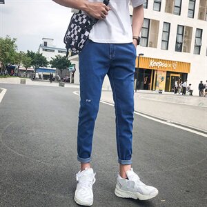 牛仔裤男修身韩版潮流夏季九分2021小脚潮牌休闲裤子802-P35图片