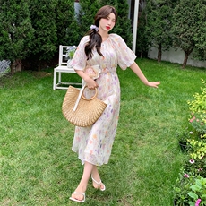 Tone法式多巴胺碎花连衣裙女森系2025夏新款少女甜美中长初恋裙，女装连衣裙，天使之佳话