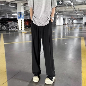 日系复古冰丝垂感阔腿裤男潮牌百搭阔腿裤春夏ins港风宽松直筒裤图片