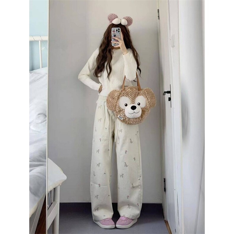 AK2384-p50美式小狗2026春季新款蕾丝拼接垂感显瘦直筒休闲裤子,女装休闲裤,星座617A-2