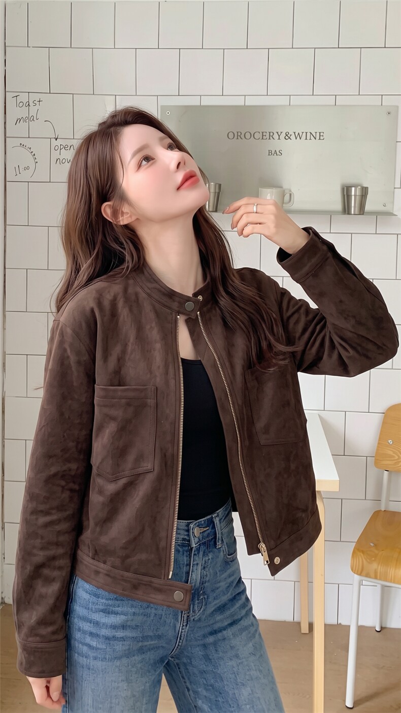 美拉德麂皮绒短外套女春秋2026新款韩系气质休闲复古夹克图片