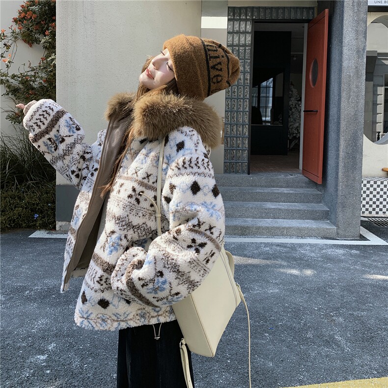 新品冰川雪人花纹费尔岛仿羊羔毛外套2C293-Q911-P205-K308,女装棉衣/棉服,2C293