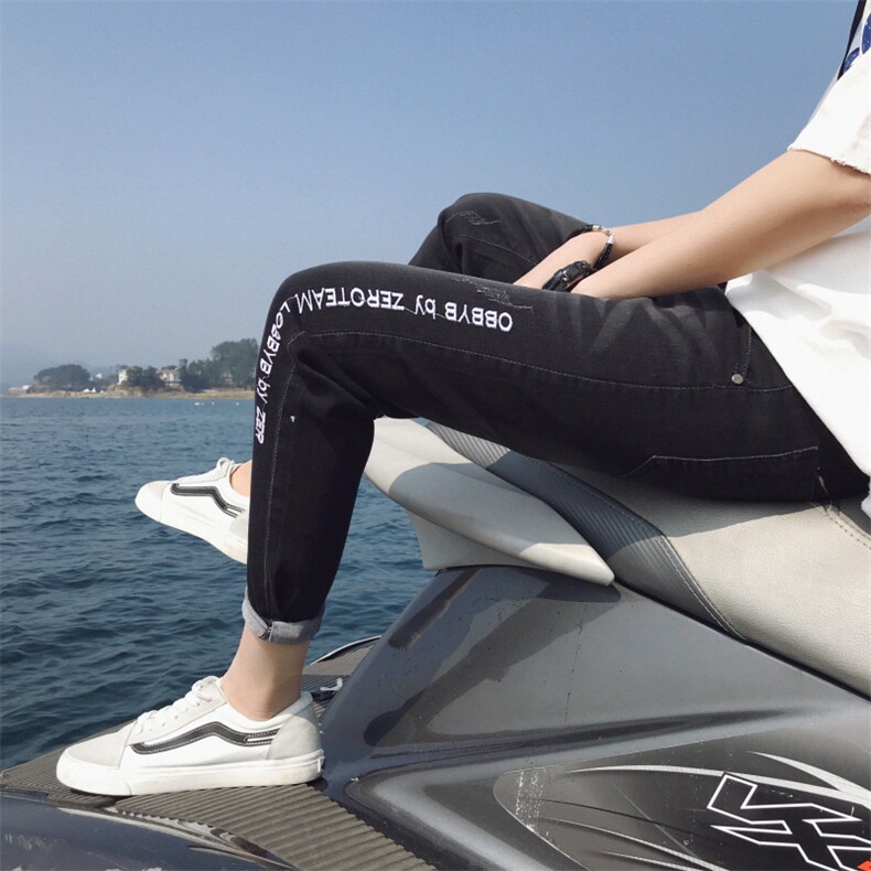 秋季九分裤男牛仔裤破洞韩版刺绣乞丐裤弹力修身小脚9分裤,男装牛仔裤,星座509