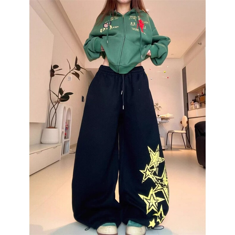 美式星星印花运动卫裤男女秋高街hiphop拖地长裤潮牌宽松休闲裤子，男装休闲裤，四季星座505