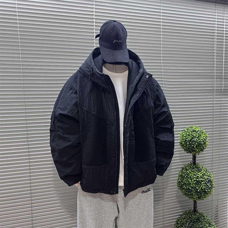2025新标90白鸭绒短款连帽加厚男针织拼接羽绒服外套8626-340,男装羽绒服,钱塘708(原3018)