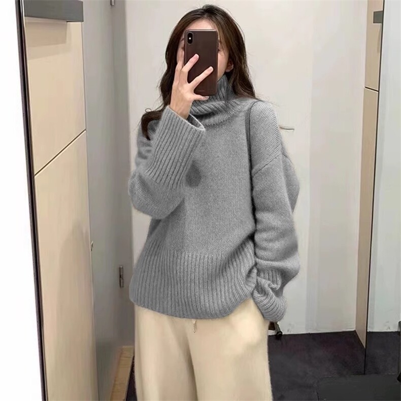 设计感小众高领打底衫女宽松套头针织毛衣高级感百搭,针织衫/毛衣,解氏羊绒