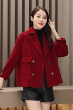 2022年冬季季新款休闲韩版宽松短款翻领毛呢纯色外套大衣，女装毛呢外套，霓裳依族
