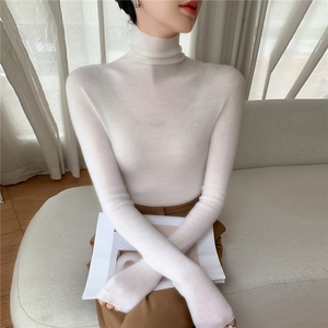 一线成衣无缝精纺扬子纱100羊毛衫女堆堆领修身显瘦内搭打底衫图片
