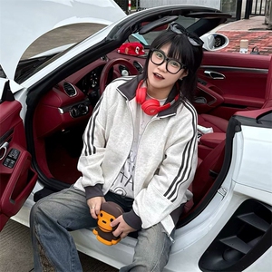 抖音得物高品质26春装美式高街重磅结构拼接织带立领卫衣外套CM42